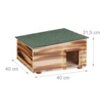 Casuta pentru arici cu podea si 2 camere, Iglu lemn, 21,5 x 40 x 40 cm, maro, Relaxdays - imagine 5