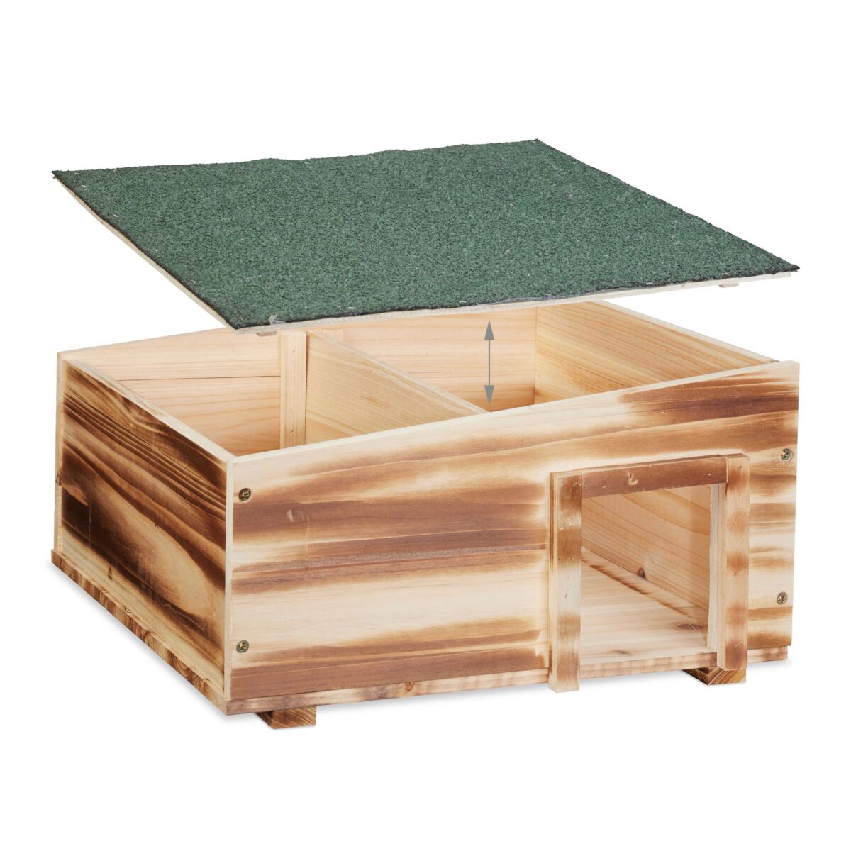 Casuta pentru arici cu podea si 2 camere, Iglu lemn, 21,5 x 40 x 40 cm, maro, Relaxdays - imagine 4