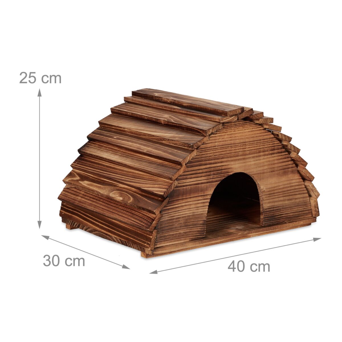 Iglu pentru arici din lemn ars cu podea izolatoare, intrare tip labirint anti-pisici, 25 x 40 x 30 cm - imagine 4