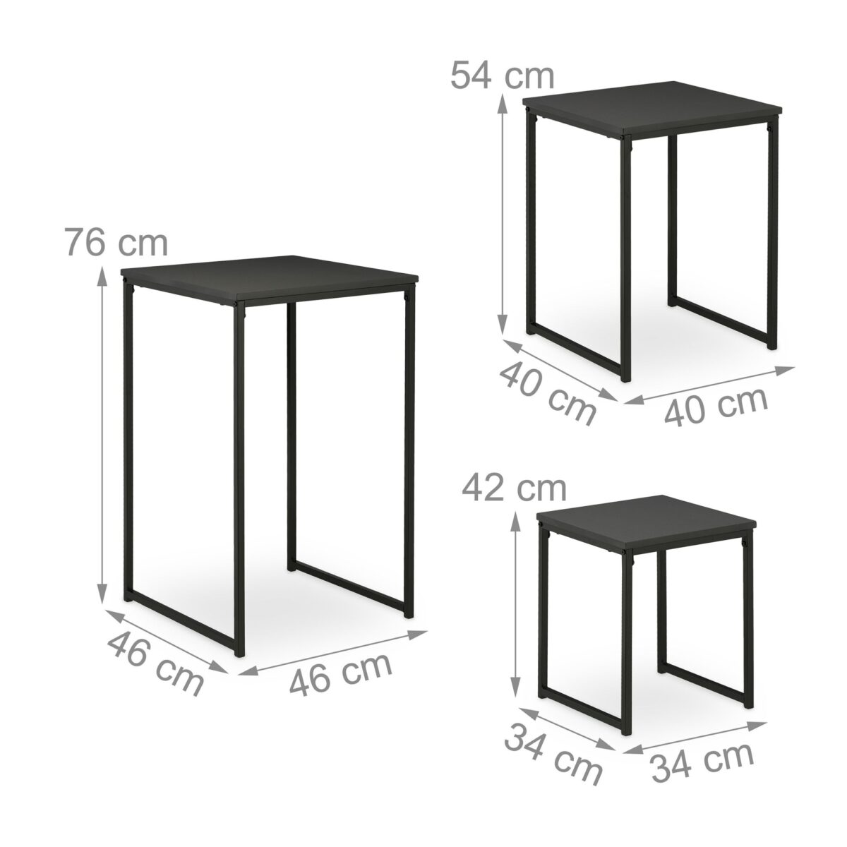 Set 3 Măsuțe Laterale Decorative pentru Living – Negru Clasic, Metal - imagine 2