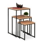Set 3 Măsuțe Laterale Decorative pentru Living – Stejar Rustic, Meta