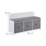 Banca pentru copii cu spatiu de depozitare si cutii textile – alb/gri, 99x35x54 cm - imagine 4