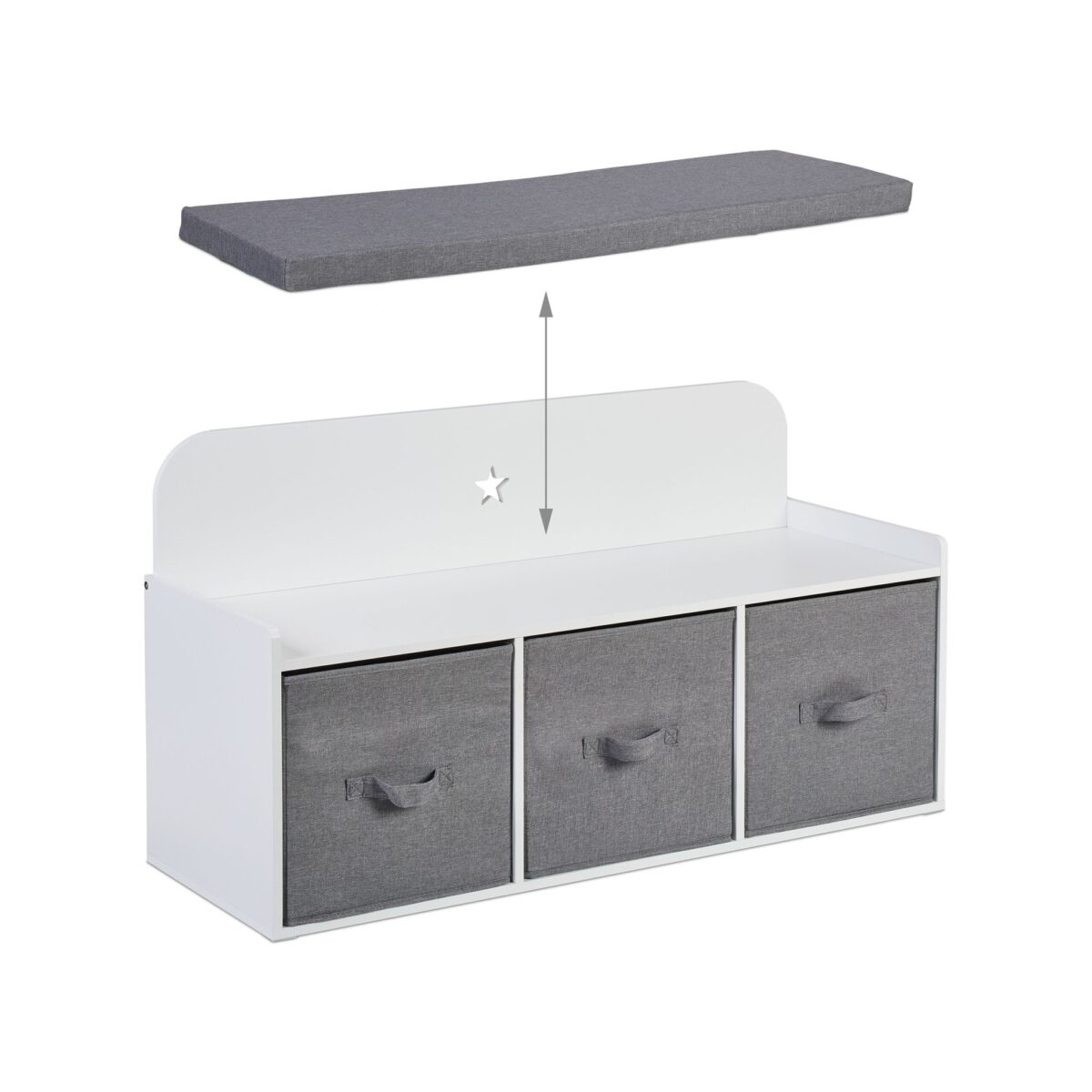 Banca pentru copii cu spatiu de depozitare si cutii textile – alb/gri, 99x35x54 cm - imagine 6
