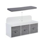 Banca pentru copii cu spatiu de depozitare si cutii textile – alb/gri, 99x35x54 cm - imagine 6