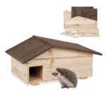 Iglu pentru arici din lemn de pin cu podea – Adapost de iarna cu 2 camere si acoperis inclinat, 24 x 46 x 33,5 cm