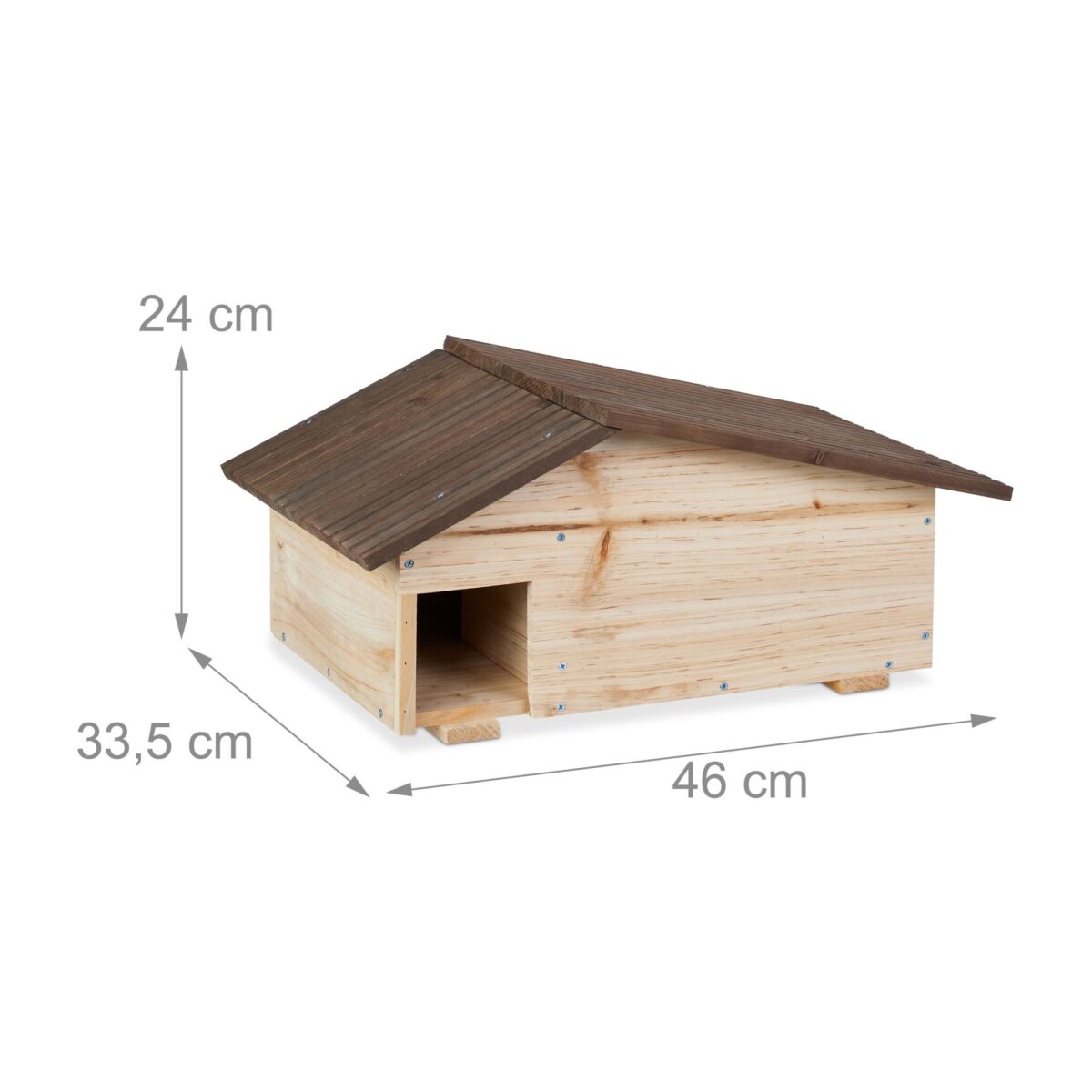 Iglu pentru arici din lemn de pin cu podea – Adapost de iarna cu 2 camere si acoperis inclinat, 24 x 46 x 33,5 cm - imagine 7