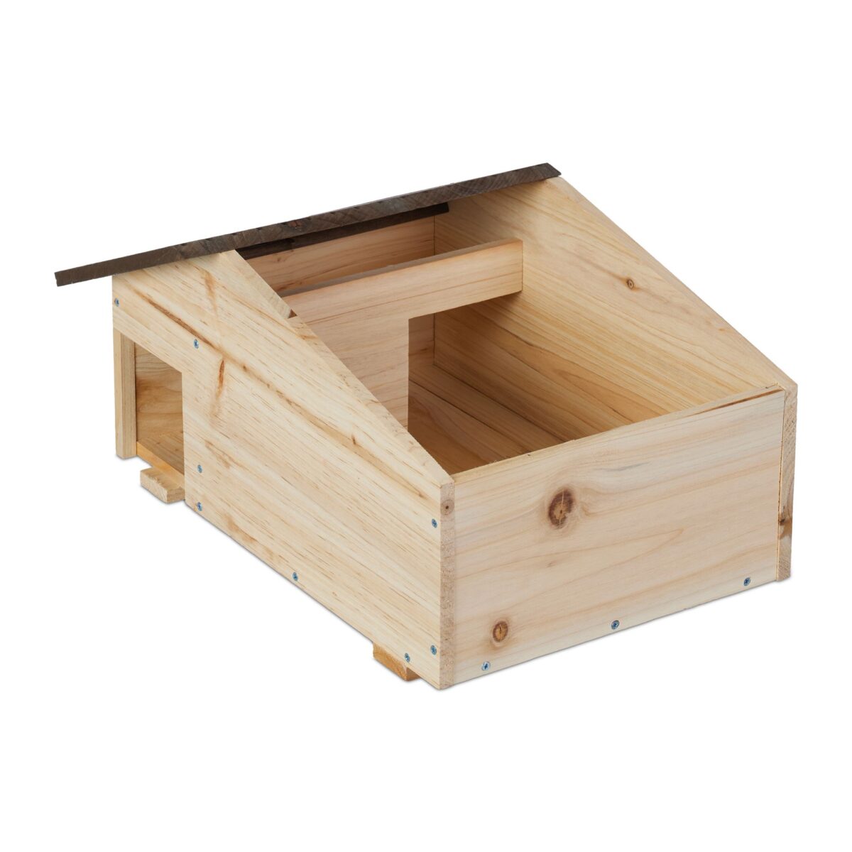 Iglu pentru arici din lemn de pin cu podea – Adapost de iarna cu 2 camere si acoperis inclinat, 24 x 46 x 33,5 cm - imagine 4