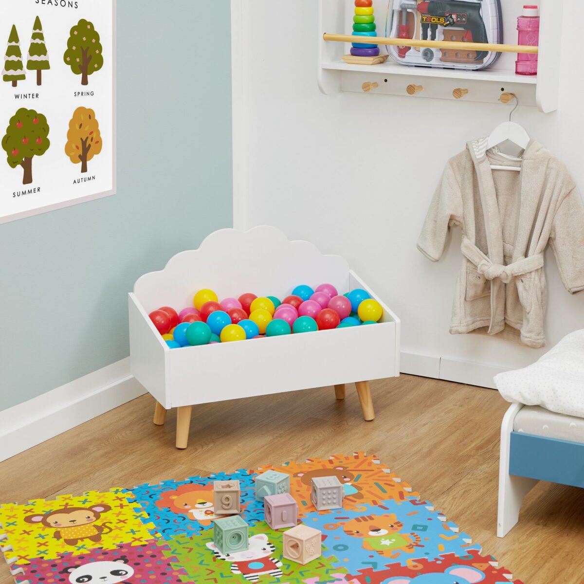 Cufar alb pentru jucarii - Design nor, din lemn și MDF – Cutie jucării - imagine 2