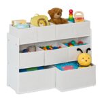 Raft pentru jucarii cu 9 cutii textile – alb, MDF, 92x30x60 cm