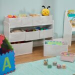Raft pentru jucarii cu 9 cutii textile – alb, MDF, 92x30x60 cm - imagine 2