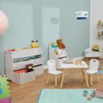 Raft pentru jucarii cu 9 cutii textile – alb, MDF, 92x30x60 cm - imagine 3