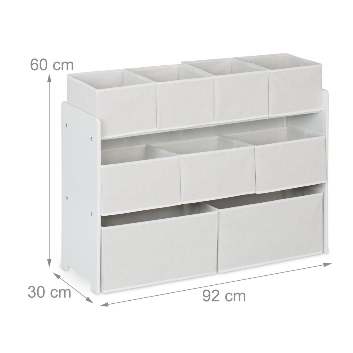 Raft pentru jucarii cu 9 cutii textile – alb, MDF, 92x30x60 cm - imagine 4