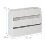 Raft pentru jucarii cu 9 cutii textile – alb, MDF, 92x30x60 cm - imagine 4