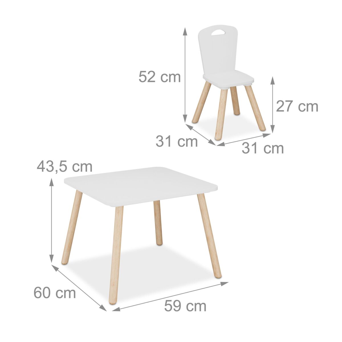 Set Masa si 2 Scaune pentru Copii – Mobilier camera copiilor, Picioare din Lemn, Alb-Natur Modern, 3 Piese - imagine 4