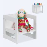 Taburet Reversibil 2‑in‑1 pentru Copii – Scaun si Masa, Design Alb, 30 cm