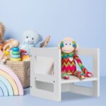 Taburet Reversibil 2‑in‑1 pentru Copii – Scaun si Masa, Design Alb, 30 cm - imagine 4