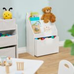 Raft pentru copii cu cutie de jucarii – alb, MDF, 69,5x50,5x28 cm - imagine 2