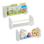 Set 3 rafturi de carti pentru camera copiilor, in forma de nor – Alb, din lemn si MDF