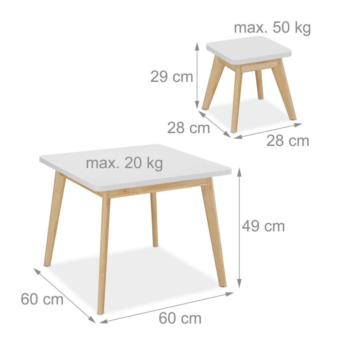 Set Masa si Scaune pentru Copii din Lemn – 5 Piese cu Picioare din Bambus, Alb - imagine 4