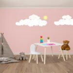 Set Masa si 2 Scaune pentru Copii – Mobilier Alb-Natur cu Picioare din Lemn, 3 Piese - imagine 3