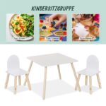 Set Masa si 2 Scaune pentru Copii – Mobilier Alb-Natur cu Picioare din Lemn, 3 Piese - imagine 4