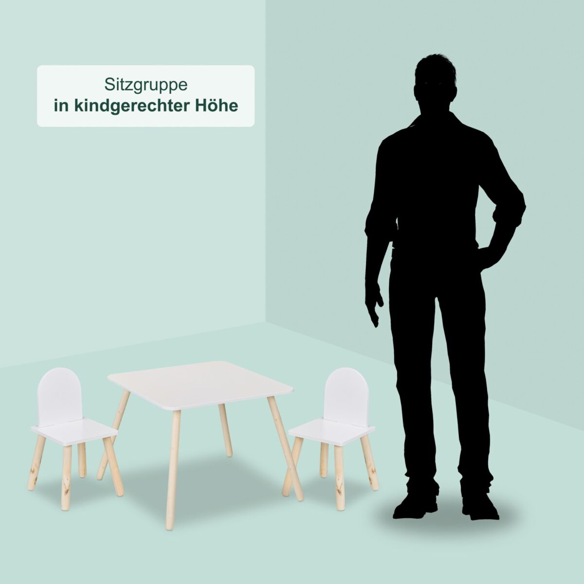 Set Masa si 2 Scaune pentru Copii – Mobilier Alb-Natur cu Picioare din Lemn, 3 Piese - imagine 7