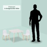 Set Masa si 2 Scaune pentru Copii – Mobilier Alb-Natur cu Picioare din Lemn, 3 Piese - imagine 7