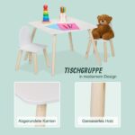 Set Masa si 2 Scaune pentru Copii – Mobilier Alb-Natur cu Picioare din Lemn, 3 Piese - imagine 6