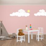 Masa si 2 Scaune pentru Copii, cu Blat din Lemn si Design Modern, Alb-Natur, Mobilier camera copiilor - imagine 2