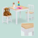 Masa si 2 Scaune pentru Copii, cu Blat din Lemn si Design Modern, Alb-Natur, Mobilier camera copiilor - imagine 5
