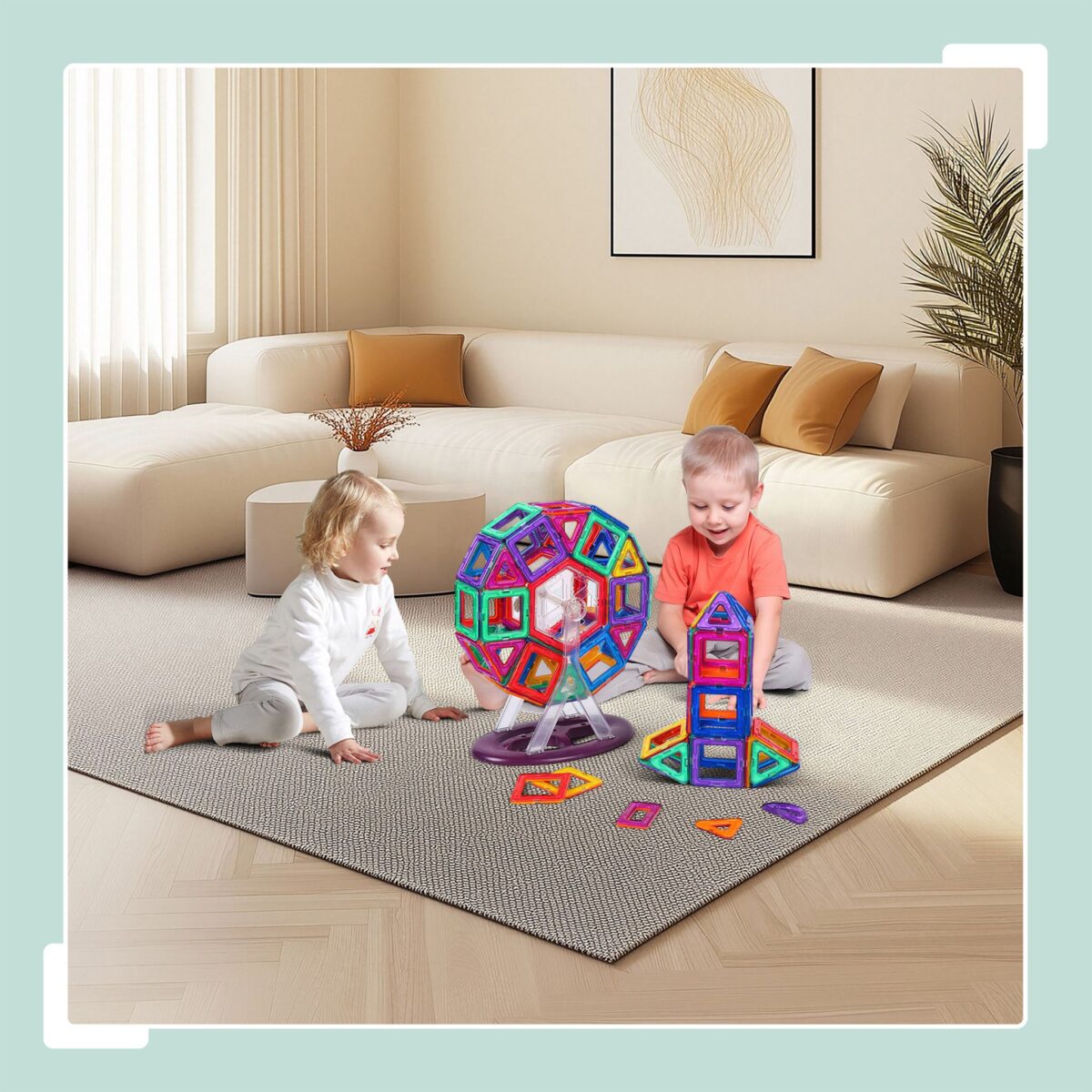 Set cuburi magnetice pentru copii – 68 piese colorate, ABS, Joc Constructie 3D - imagine 7
