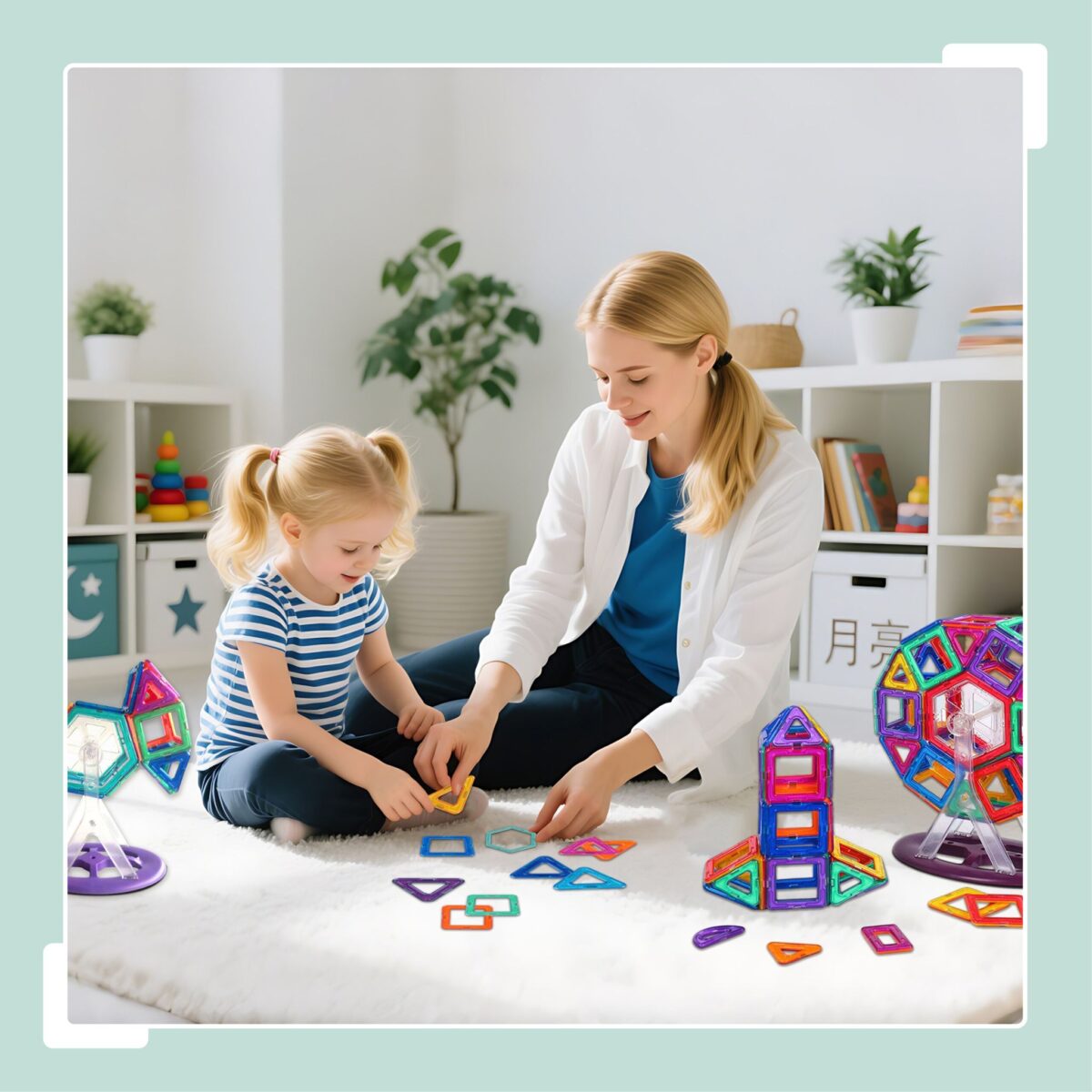 Set cuburi magnetice pentru copii – 68 piese colorate, ABS, Joc Constructie 3D - imagine 2