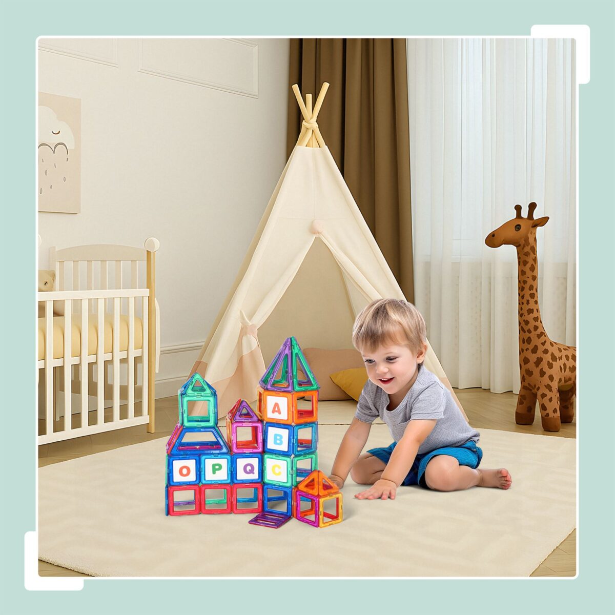 Set cuburi magnetice pentru copii – 136 piese colorate, ABS, Joc Constructie 3D - imagine 4