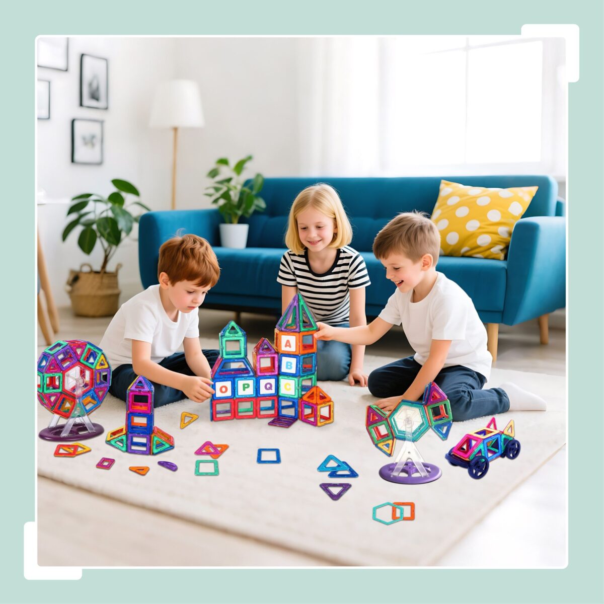 Set cuburi magnetice pentru copii – 136 piese colorate, ABS, Joc Constructie 3D - imagine 3