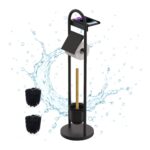 Suport hârtie igienică din metal și bambus cu perie WC și poliță – design elegant