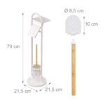Suport hârtie igienică din metal și bambus cu perie WC și poliță – design elegant, Alb - imagine 8