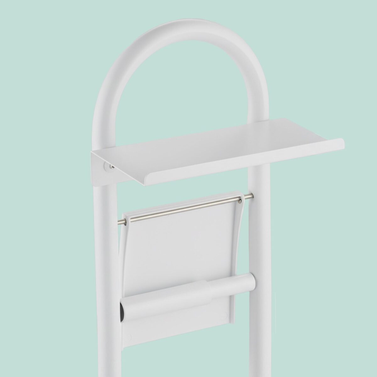 Suport hârtie igienică din metal și bambus cu perie WC și poliță – design elegant, Alb - imagine 7