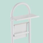 Suport hârtie igienică din metal și bambus cu perie WC și poliță – design elegant, Alb - imagine 7