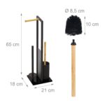 Set baie din bambus si metal - suport hârtie igienică și perie WC, Negru - imagine 4