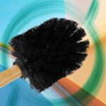 Set baie din bambus si metal - suport hârtie igienică și perie WC, Negru - imagine 6