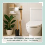 Suport hârtie igienică din metal și lemn cu perie WC – design modern și stabil, Negru - imagine 3