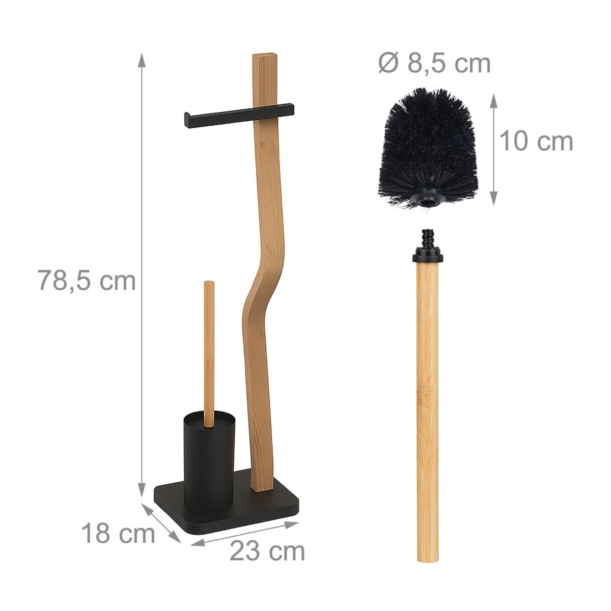 Suport hârtie igienică din metal și lemn cu perie WC – design modern și stabil, Negru - imagine 8
