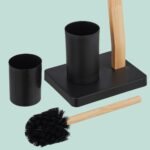 Suport hârtie igienică din metal și lemn cu perie WC – design modern și stabil, Negru - imagine 5