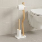 Suport hârtie igienică din metal și lemn cu perie WC – design modern și stabil - imagine 2