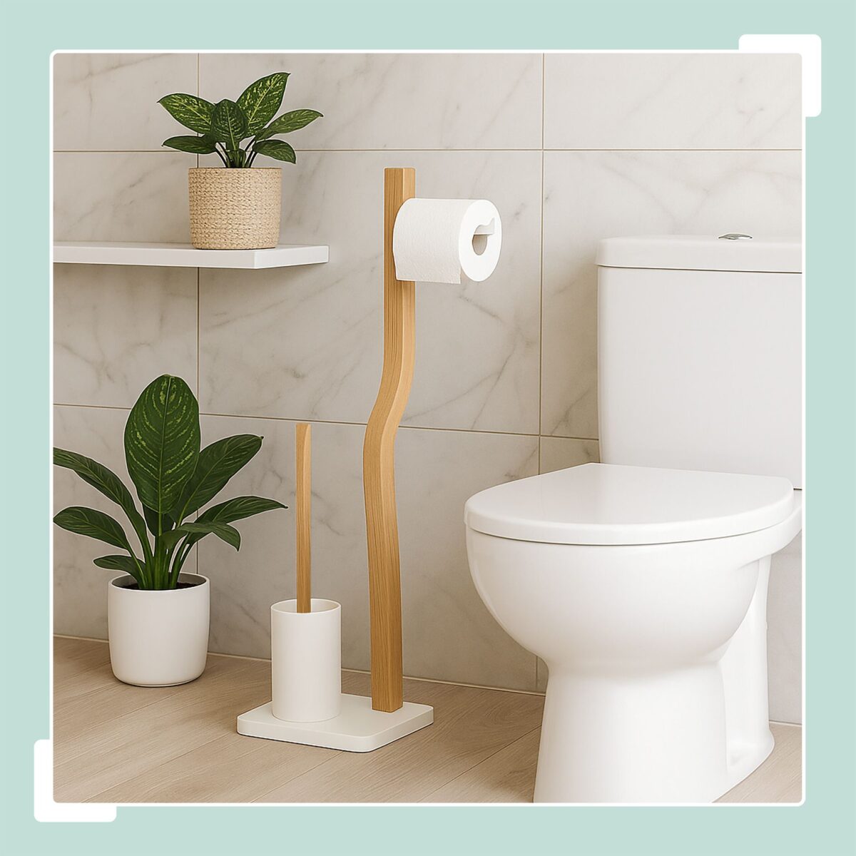 Suport hârtie igienică din metal și lemn cu perie WC – design modern și stabil - imagine 3
