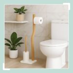 Suport hârtie igienică din metal și lemn cu perie WC – design modern și stabil - imagine 3