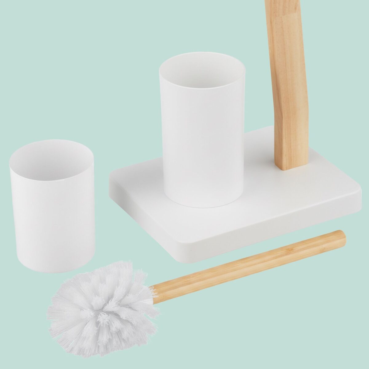 Suport hârtie igienică din metal și lemn cu perie WC – design modern și stabil - imagine 6