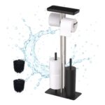 Set toaleta - Suport hartie, perie toaleta, loc rezerve, raft, Inox, Negru
