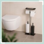 Set toaleta - Suport hartie, perie toaleta, loc rezerve, raft, Inox, Negru - imagine 2