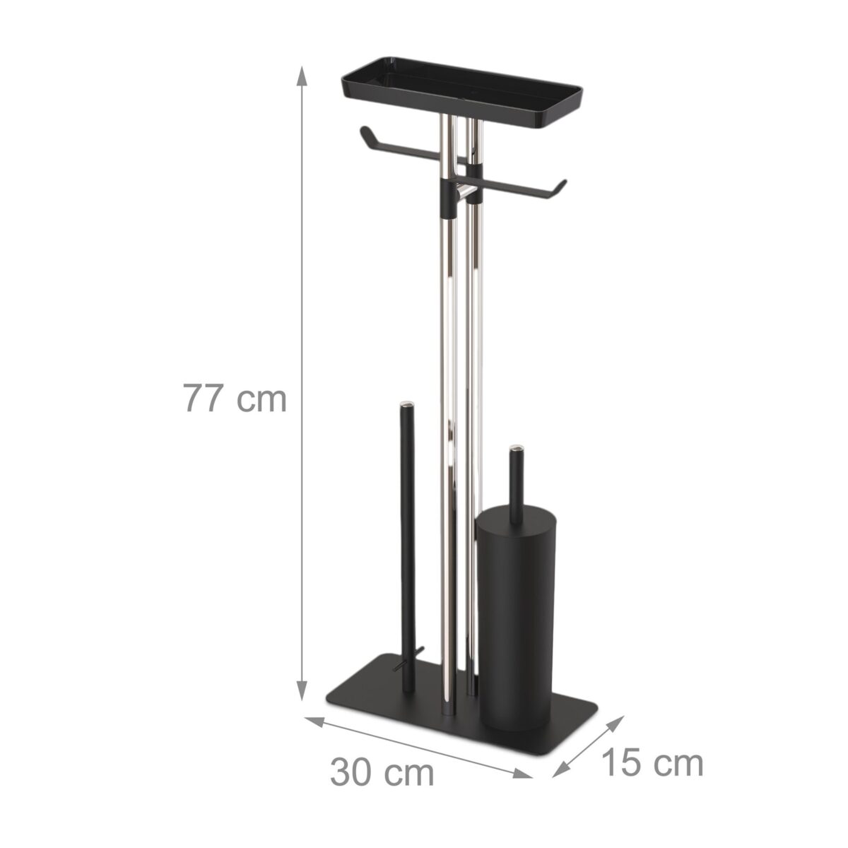 Set toaleta - Suport hartie, perie toaleta, loc rezerve, raft, Inox, Negru - imagine 3